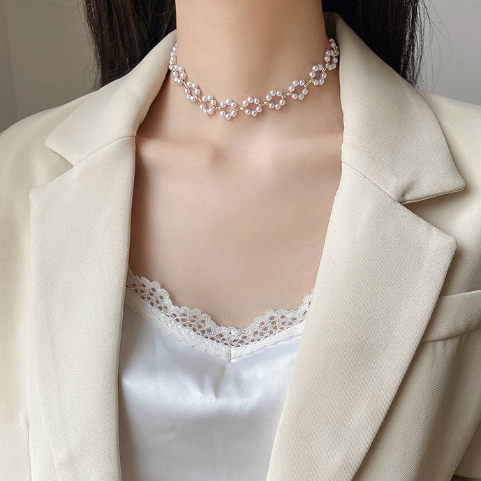 IFYOU Korean Fashion Pearl Necklace Simple Round Gold Chain Choker Women Jewelry Accessories