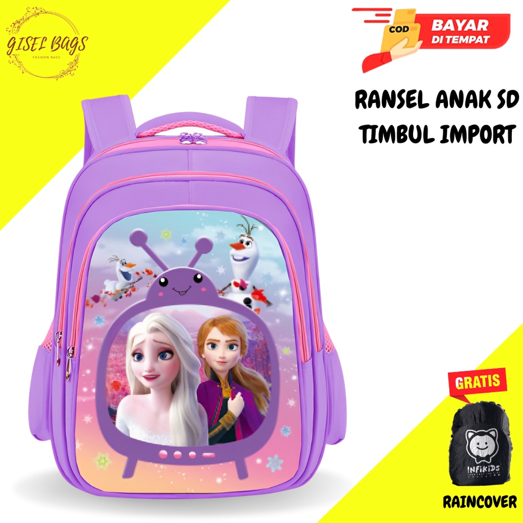 COD Tas anak perempuan sekolah TK SD gambar timbul karakter superhero waterproof