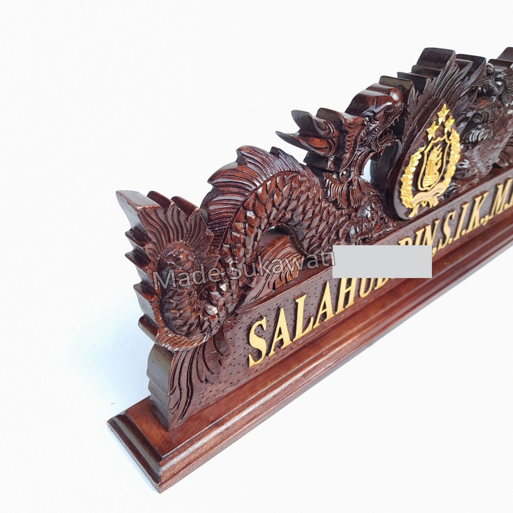 Papan Nama Meja Ukiran Naga logo lambang instansi 45cm handmade Bali