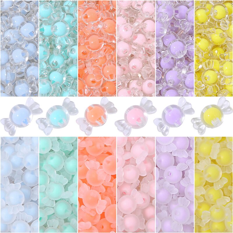 50 Pcs Manik-Manik Warna Permen Pelangi Bahan Akrilik Untuk Membuat Perhiasan Kalung