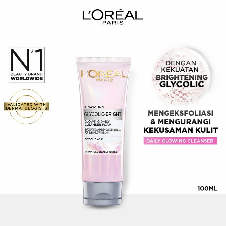★ BB ★ L'Oreal Paris Glycolic Bright Daily Cleanser Foam 50ml - 100ml | Skin Facial Wash Glyco Loreal