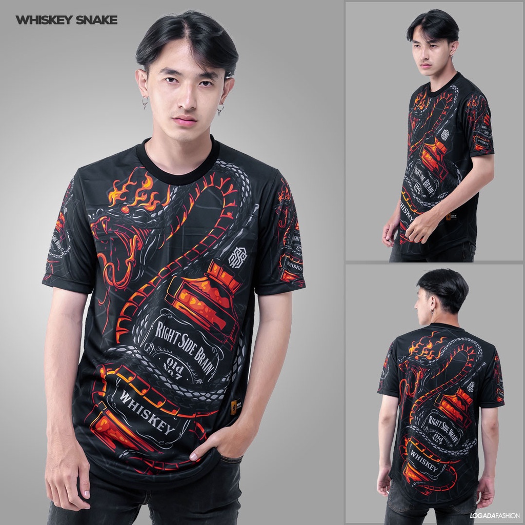 Kaos Pria Longline Fullprint Japanese Culture SIGNIN DRAGON WHISKEY