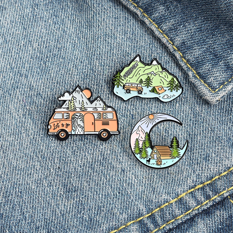 Bros Pin Enamel Desain Gunung Peak Bus Alam Untuk Hadiah