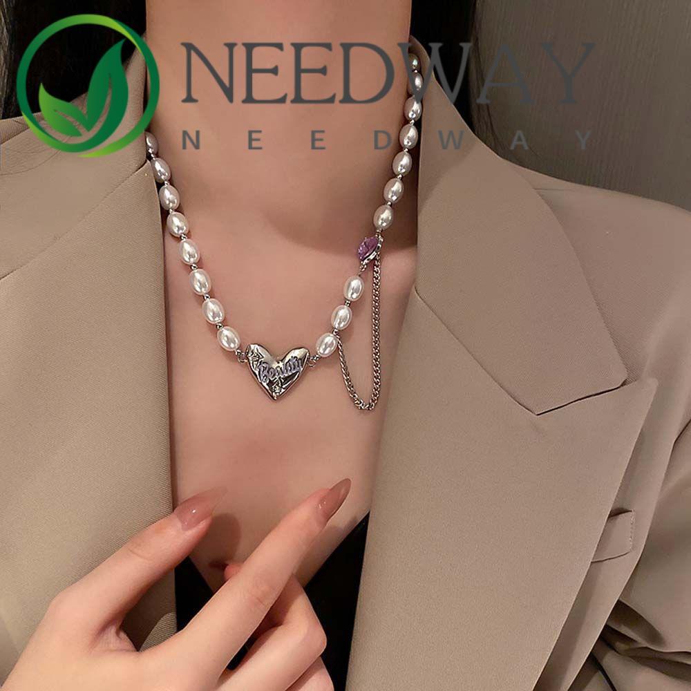 Needway  Wild Bracelet Sweet Fashion Jewelry Pearl Necklace Women Love Korean Temperament Girls Crystal Clavicle Chain