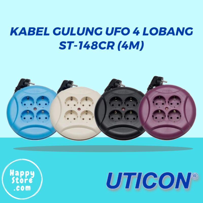 [Happystoredotcom] Kabel Roll 4 Lobang 4 Meter Uticon Mini Cable Roll UFO Model Bulat Kabel Tebal da
