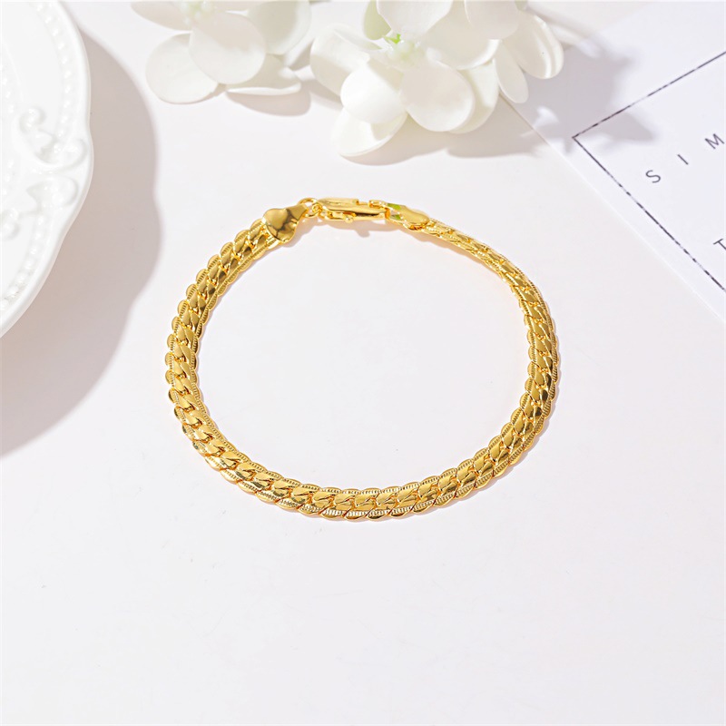 Gelang 18k Emas Fashion Sederhana embossing Pria wanita bangles Baja Titanium Aksesoris Perhiasan HipHop Bracelet Rantai