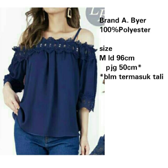 a.byer Lace Off Shoulder Navy Blouse