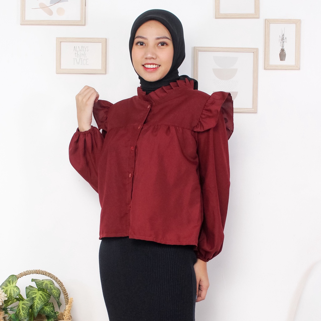 BEFAST - ZRX OOTD Wanita Blouse ITSUMI / Puffy Blouse / Blouse Wanita Lengan Puffy / Atasan Wanita lengan Panjang / Blouse Polos Casual / Blouse Formal / Fashion Wanita Modis / Termurah