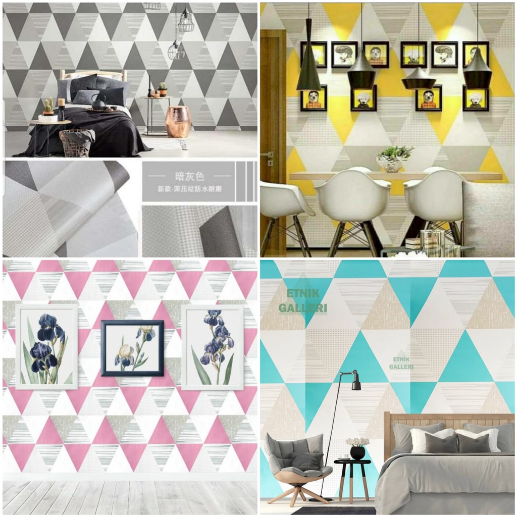Wallpaper Stiker Dinding Motif Segitiga Geometri Per Meter Dekorasi Kamar Rumah Elegan Praktis Sudah