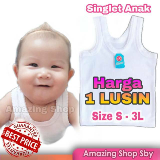 Lusin (12 Pcs) Grosir Singlet Anak / Kaos Dalam Anak Putih Polos dan Warna Nyaman Murah Amazing Shop SBY