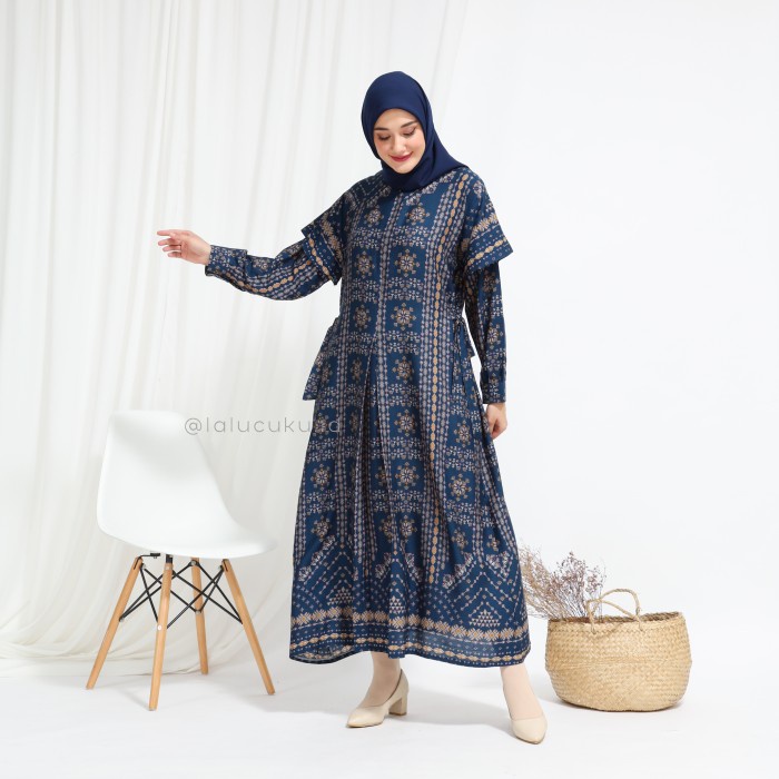lalucuku.id Model baru Dress/ Gamis Sabrina Homey Bahan Catton Rayon - Navy, XL