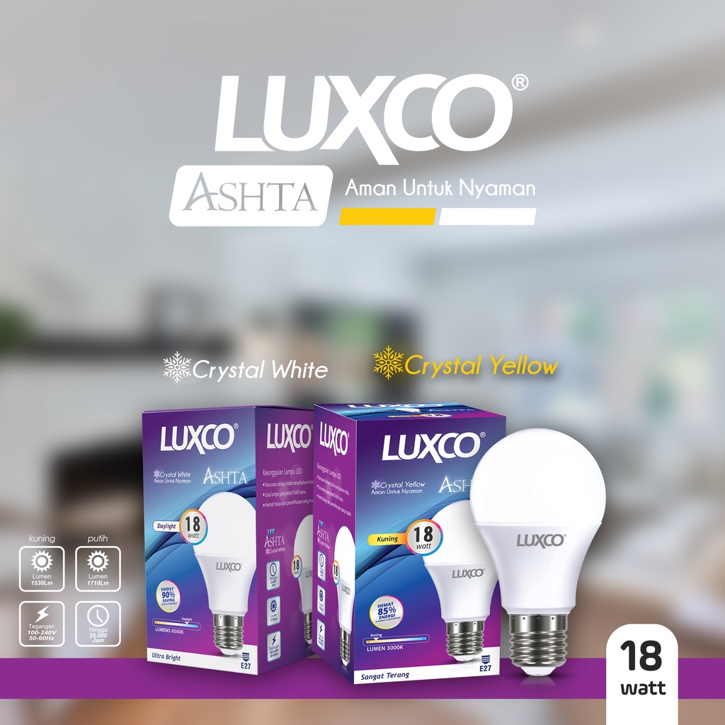 LAMPU LED 22WAT BULAT MURAH BERGARANSI &amp; BERKUALITAS  CAHAYA PUTIH [ GARANSI 1 TAHUN ] ASHTA CRYSTAL SERIES MODEL BULAT MERK LUXCO SNI ISO 9001 DAYLIGHT DAN WARMWHITE 3-22 WATT FREE ONGKIR