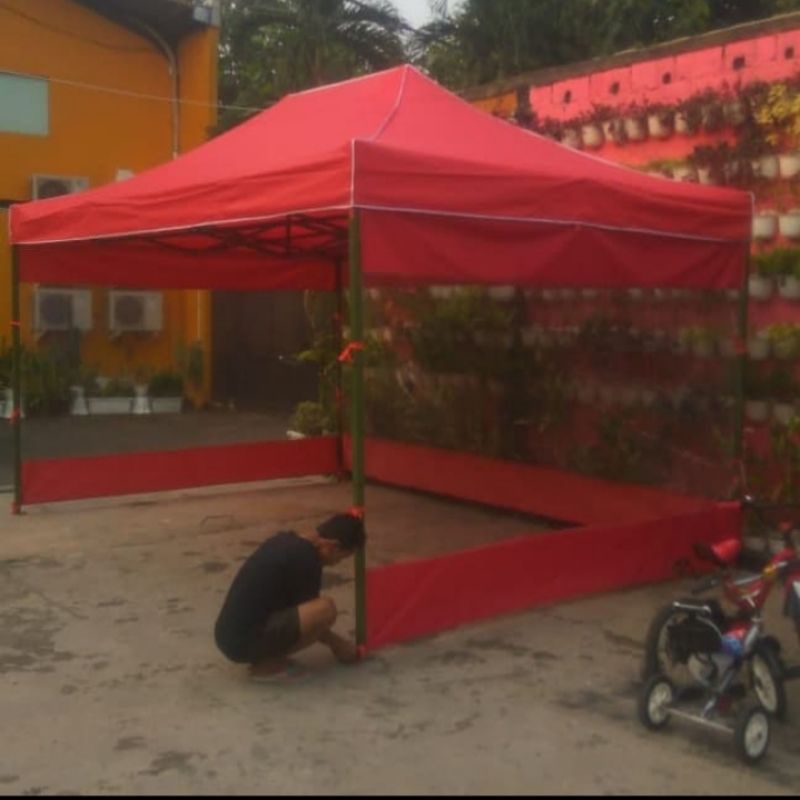 Tenda lipat Uk 3x4.5 tebal besi 1.4 mm +3 sisi dinding