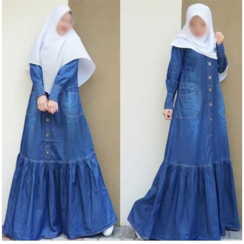 gamis jeans kekianian 2021/gamis jeans wanita/gamis jeans umpak bawah/gamis jeans jumbo