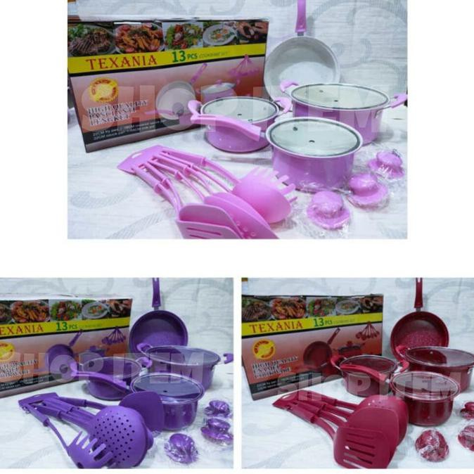 Panci Set Warna 13 Pcs Enamel + Sodet Set Cookware Pink, Ungu, Merah