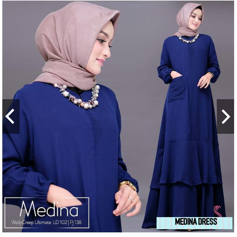 (PROMO CUCI GUDANG) MEDINA DRESS BAHAN MOSCREPE Baju Gamis Wanita Gamis  Dress Elegant Terbaru