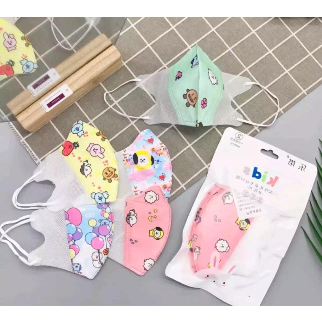 MIINII Masker Duckbill Anak 3D Mask Karakter KPOP BT21/ Karakter Anak Perempuan / Laki-Laki 5 Variasi Mix Isi 50PCS