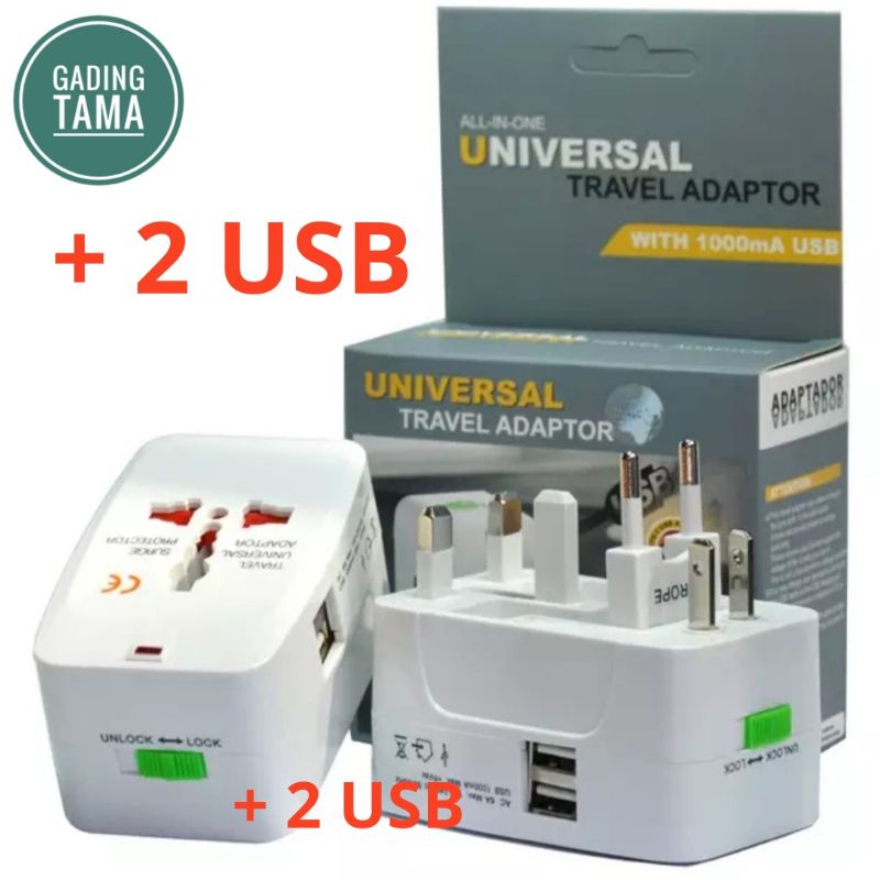 Colokan Adaptor + 2 USB Travel Universal Internasional