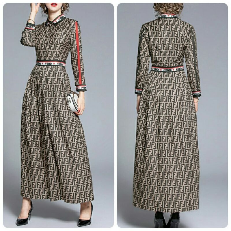 06620 REALPICT Baju maxi dress gaun pesta kondangan coklat motif korean style wanita import baju max