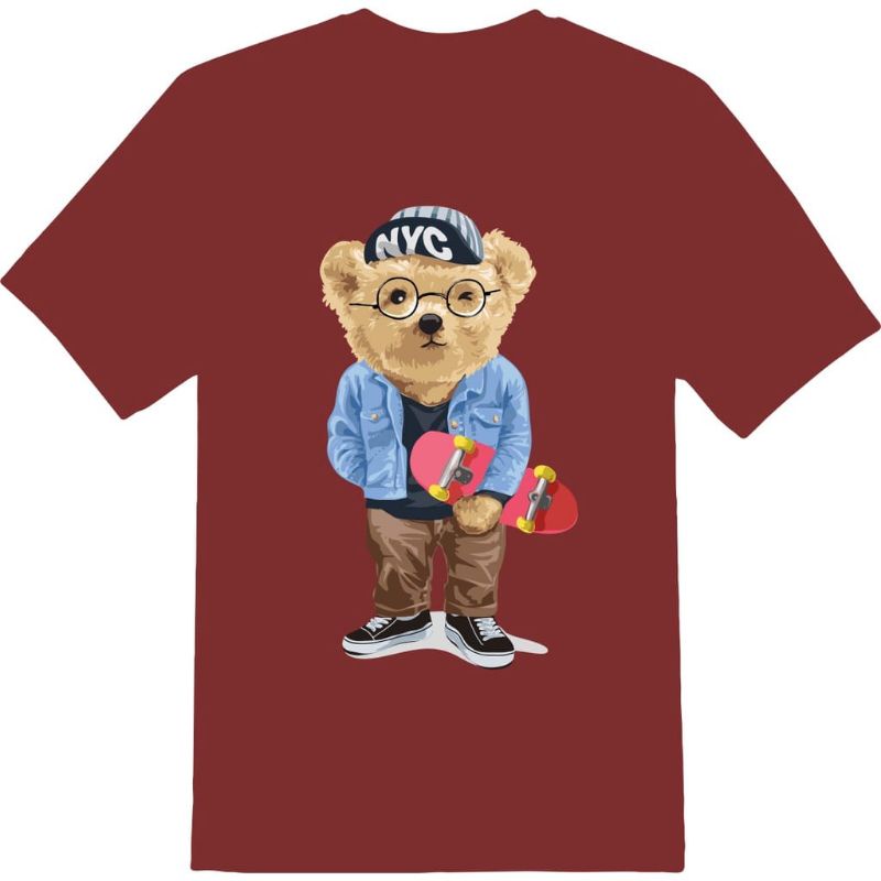 XOS - Kaos Pria DTF Bear Skateboard / Kaos Lengan Pendek / Kaos Katun / Baju Distro / Atasan Kekinian / Pakaian Trending