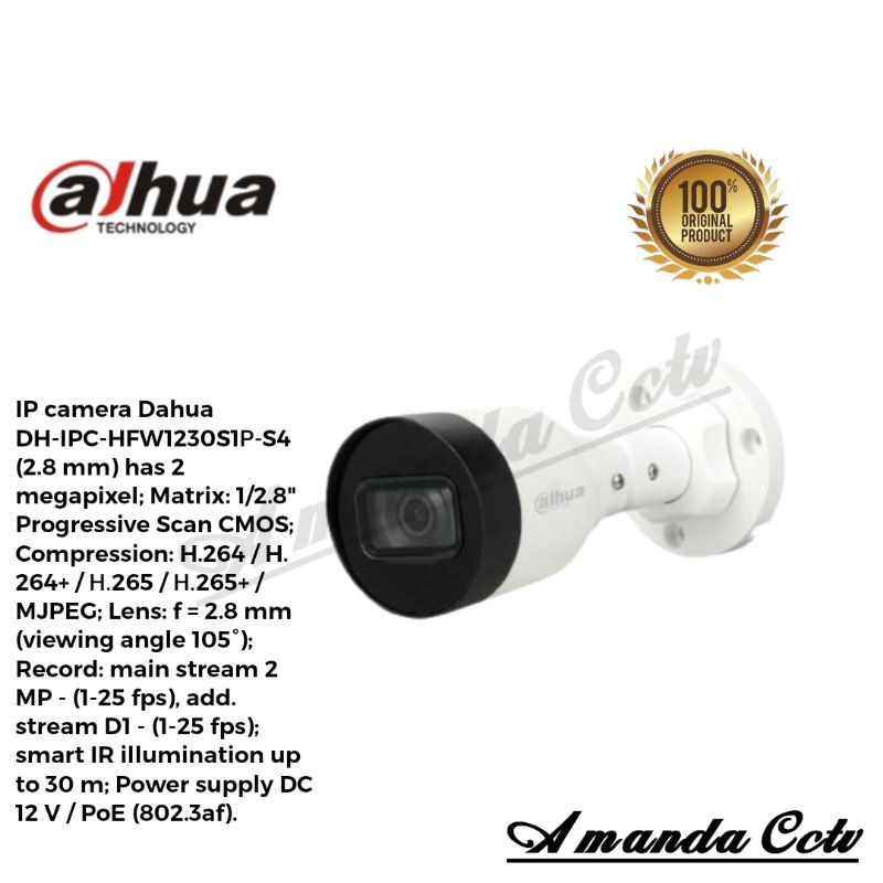 IP Camera Dahua 2MP IPC-HFW1230S1 Original Gambar jernih