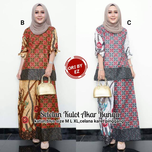 Setelan kulot akar bunga batik solo