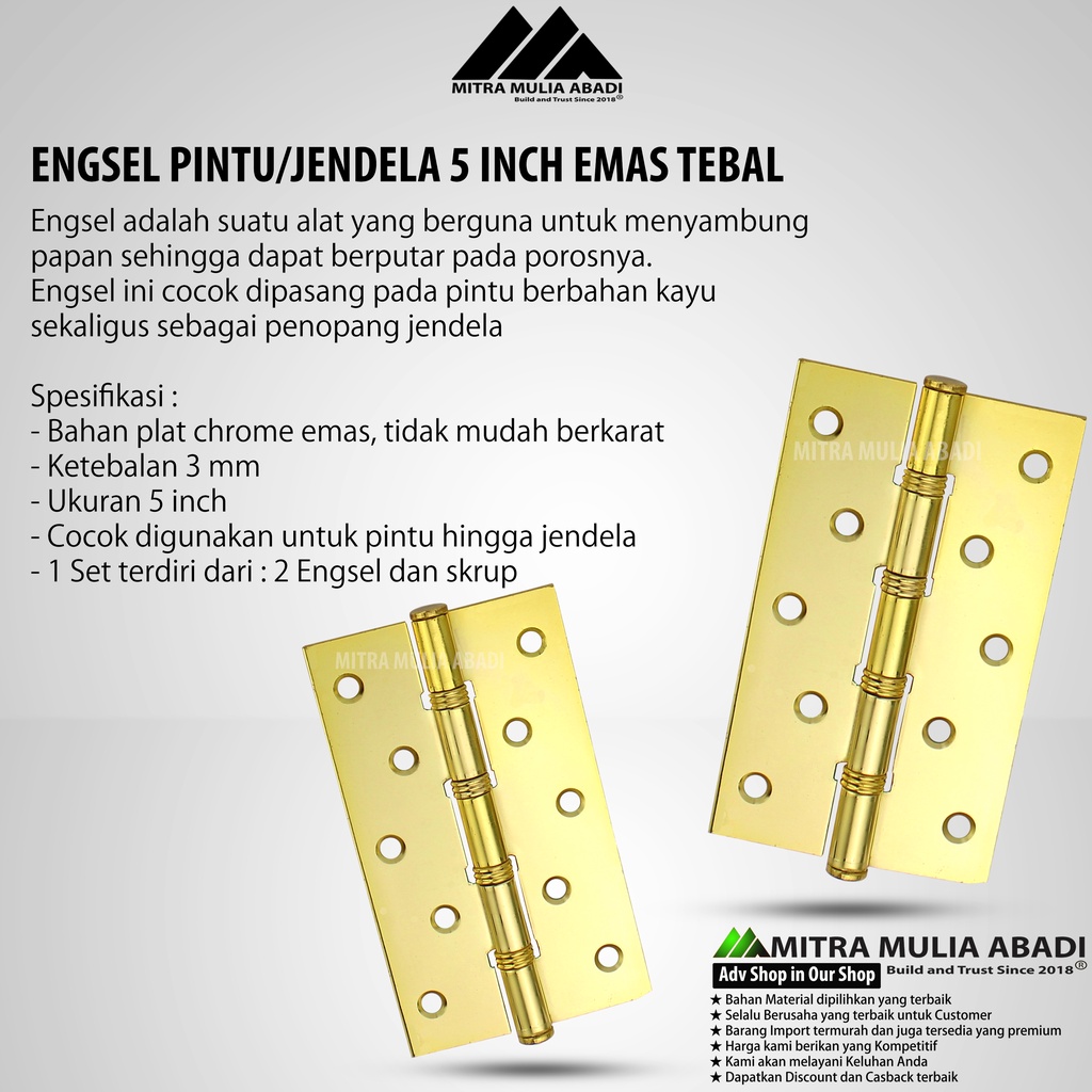 Engsel Pintu Jendela TEBAL 5 inch GOLD / Stainless Steel