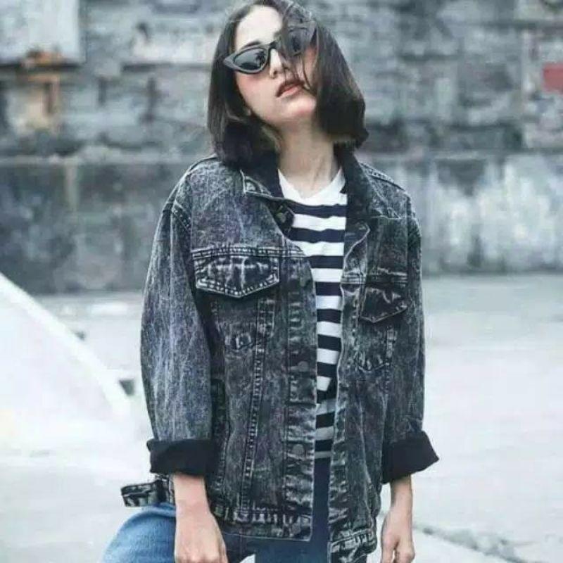 JAKET JEANS PREMIUM LEVI'S COWO CEWEK SNOW OVERSIZE SOBEK-Hitam Snow