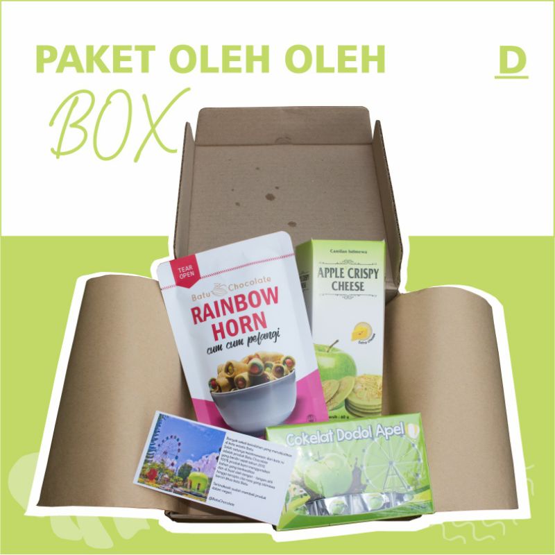 One Mandiri Sukses - Oleh Oleh Khas Malang Batu Paket Box  [ D ]  - ISI : Apple Crispy , Dodol Apel , Rainbow Horn