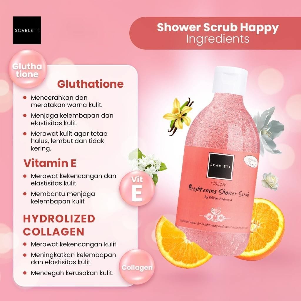 Scarlett Whitening Happy Body Series | Body Lotion - Body Cream- Body Serum - Body Scrub - Shower Scrub