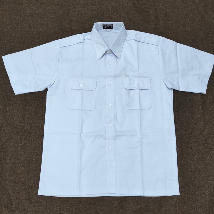 TERMURAH- Kemeja PNS Pria Putih, Atasan PDH,Hem ASN putih saku dua Lengan Pendek - L