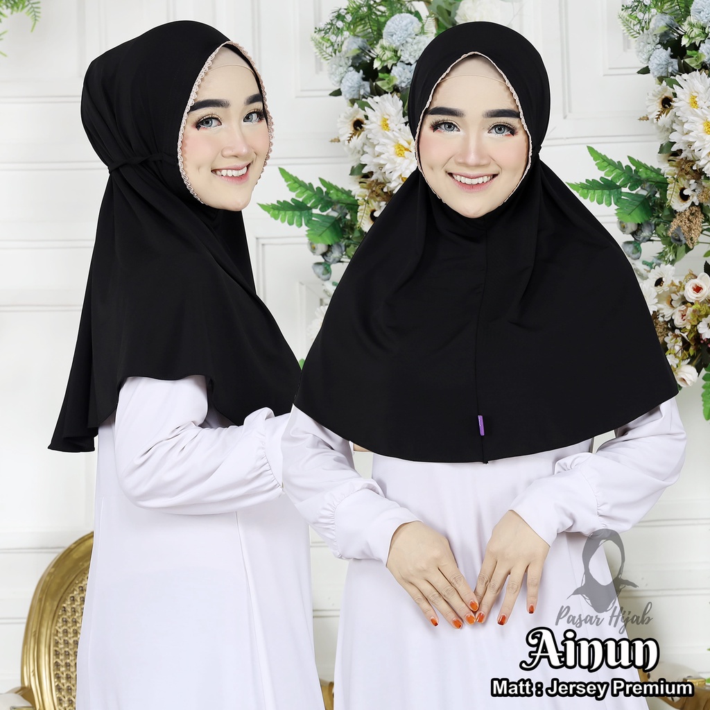 Jilbab Instan Tali Renda Ainun Hijab Instan Bahan Jersey Kerudung Maryam Jersey Pasar Hija'b