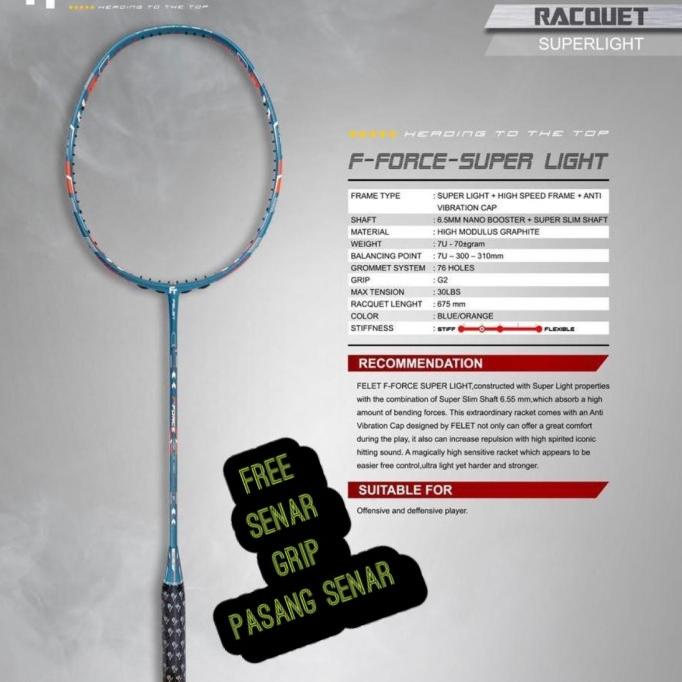 Raket Badminton Felet Original F-Force Super Light Bonus Senar