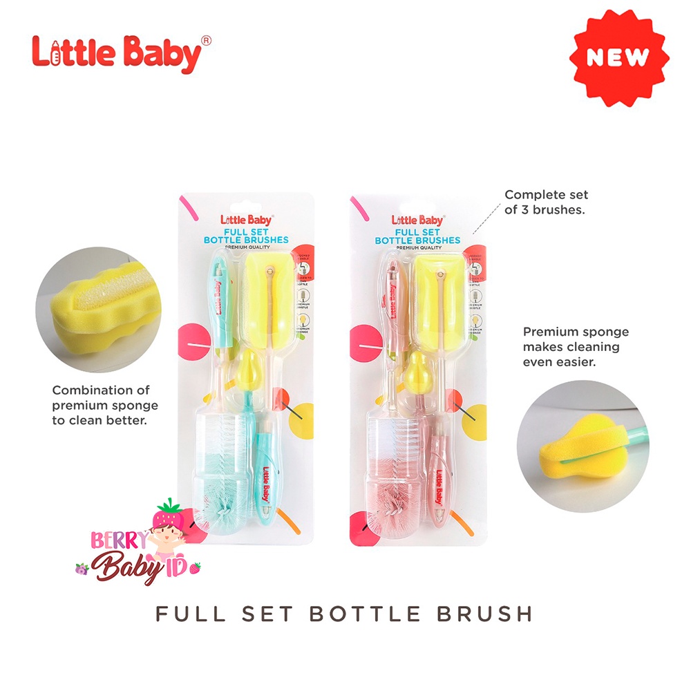 Little Baby 3-in-1 Full Set Bottle &amp; Nipple Brush Sikat Botol Dot Bayi Berry Mart