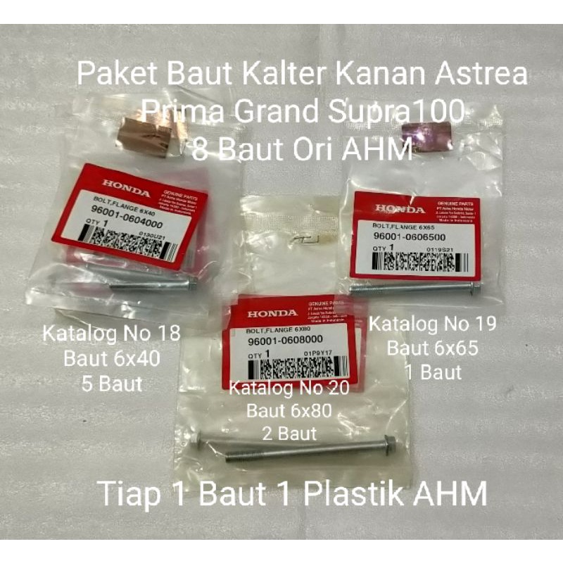 Paket Baut Blok Mesin Kalter Kanan 8 Part Ori AHM Astrea Prima Grand Supra100
