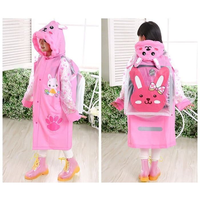 Jas Hujan Anak motif PINK RABBIT Dengan ruang ransel