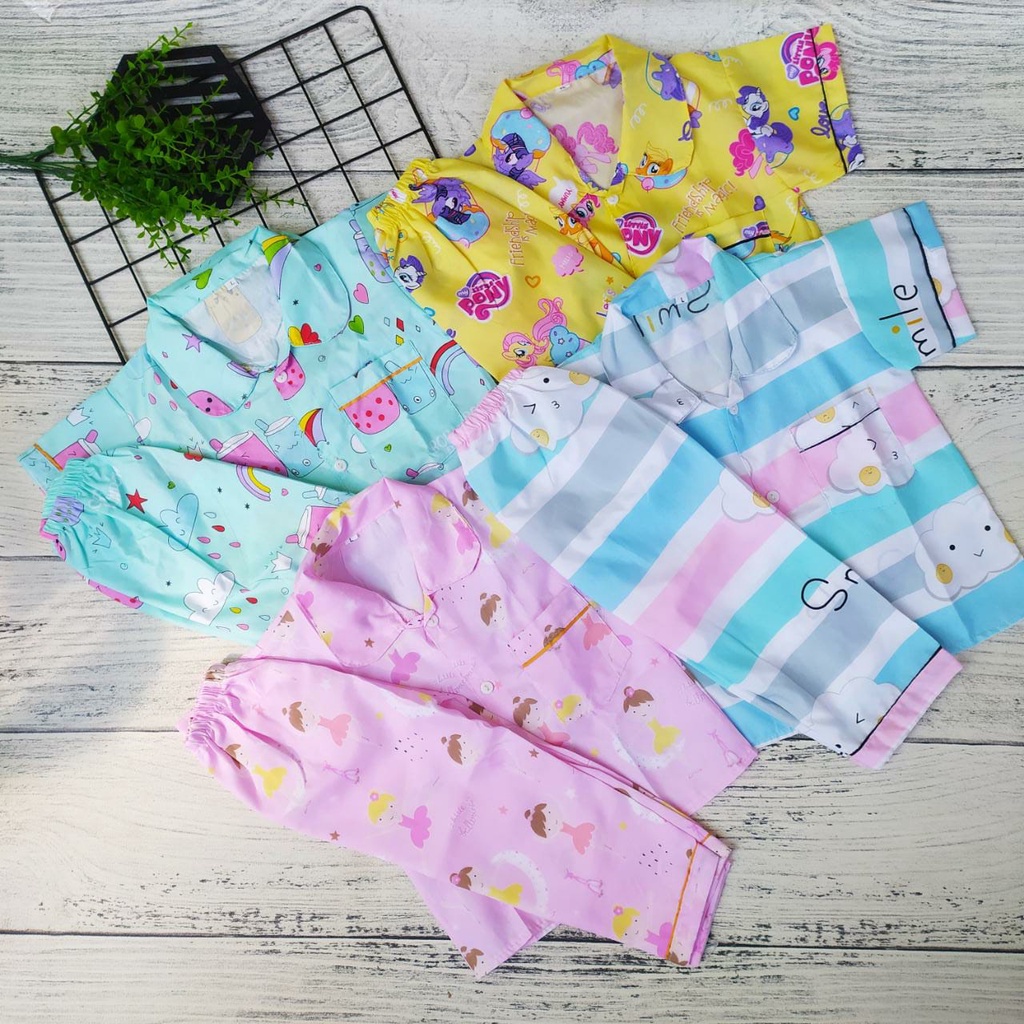 Piyama Anak Dewasa Usia 8-12 Tahun Baju TIdur Anak Perempuan Laki-laki Motif Karakter Lucu