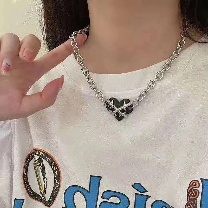 COD✨Kalung Choker Liontin Bentuk Hati Warna Silver Untuk Wanita