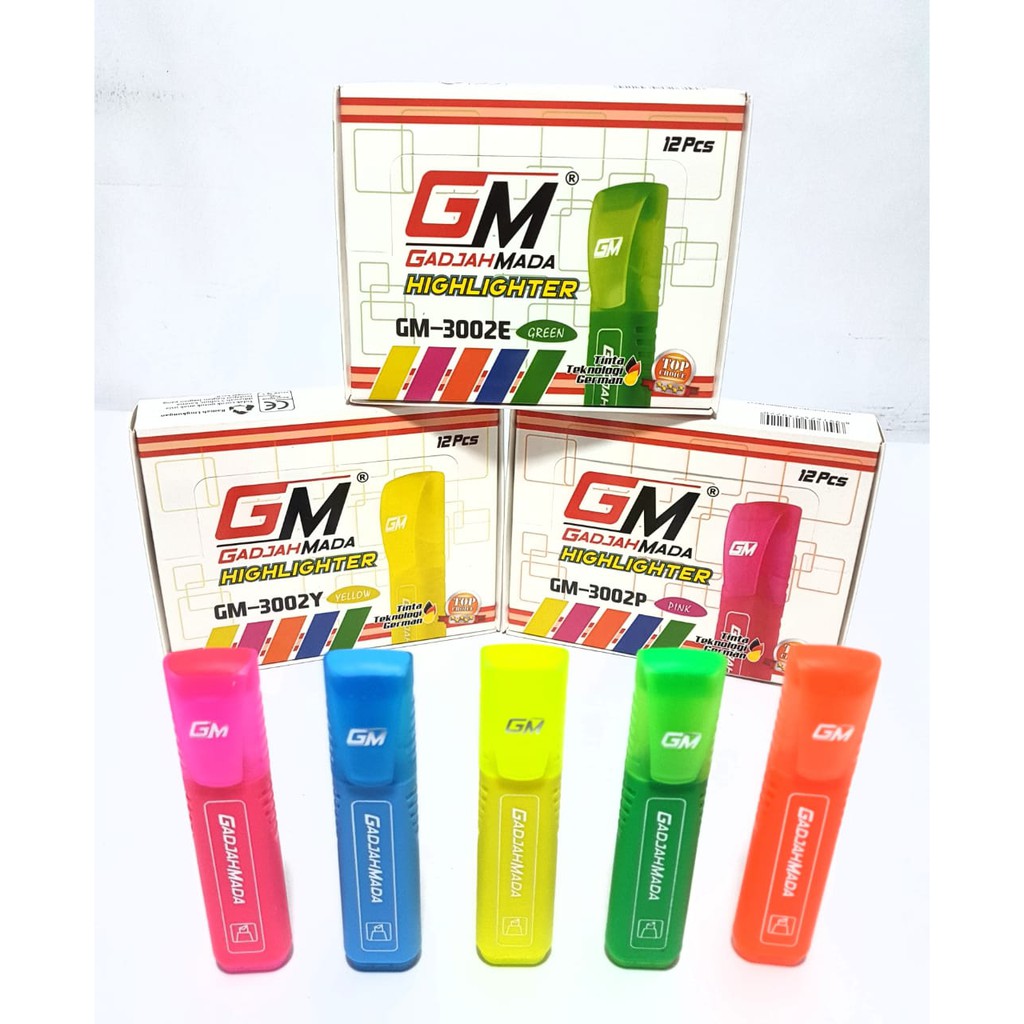 

Grosir ( 1kotak/12pcs ) Highlighter GM-3002 GADJAH MADA