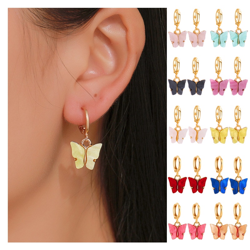 [ACKER] Kupu-kupu Akrilik Kecil Segar Manis Warna-warni Drop Earrings Untuk Wanita Mode Aksesoris Perhiasan Grosir