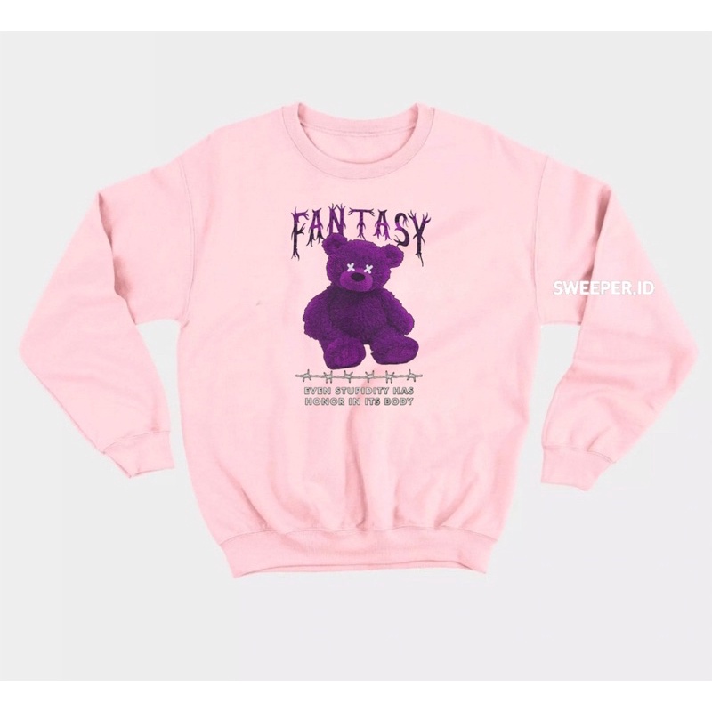 SWEATER CREWNECK MOTIF BEAR FANTASY PRIA &amp; WANITA BAHAN FLEECE