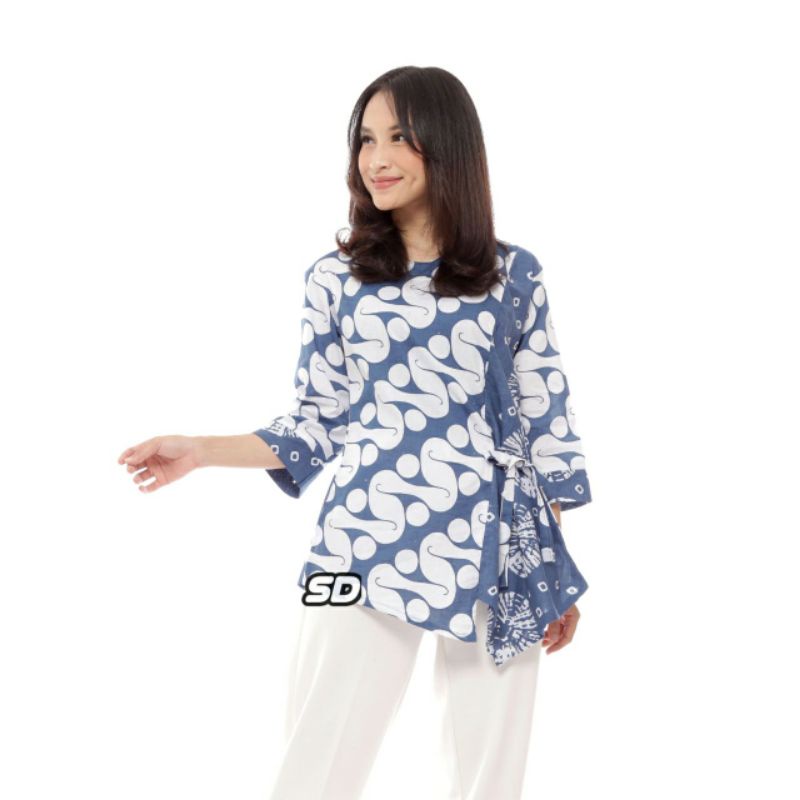 tey-17 Batik wanita ASJ SA HRB026 Kenongo Kemeja Tosca Pendek-Seno tali