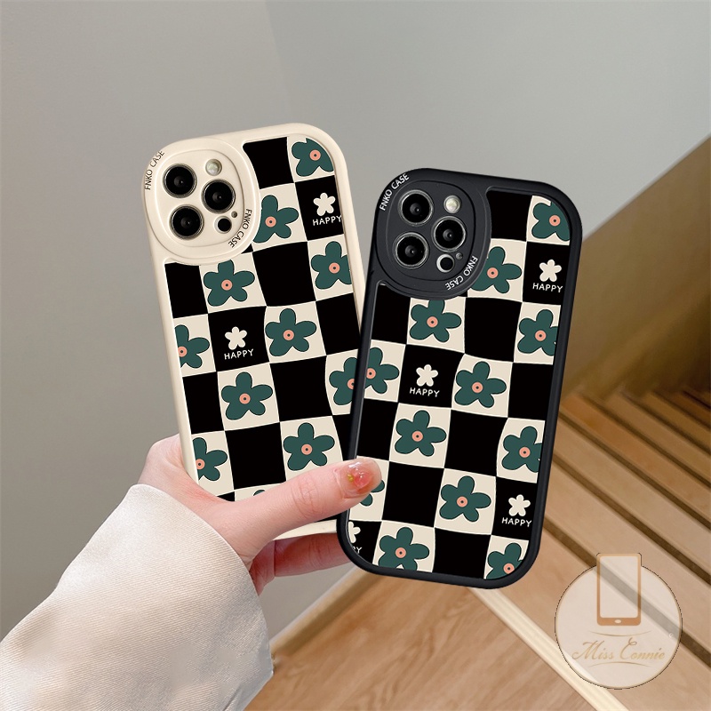 Casing Soft Case Kompatibel Untuk IPhone 7Plus 8Plus 11 13 12 14 Pro Max7 8 6 6s Plus XR X XS Max 11Pro Max SE 2020retro Sastra Bunga Hijau Kotak-Kotak Kotak-Kotak Soft TPU Cover