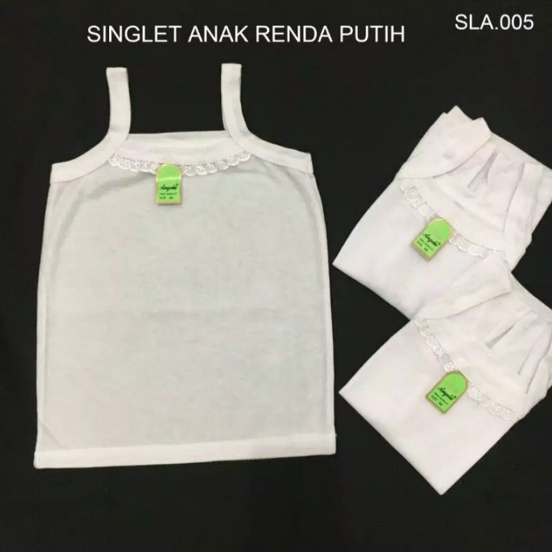 SINGLET ANAK RENDA PUTIH | Singlet Renda Anak / Remaja Perempuan