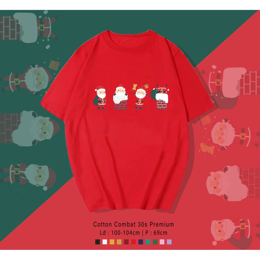 FREE CUSTOM NAMA - FOUR MINI SANTA T-SHIRT / KOAS UNISEX CEWEK COWOK / CUSTOM EDISI NATAL