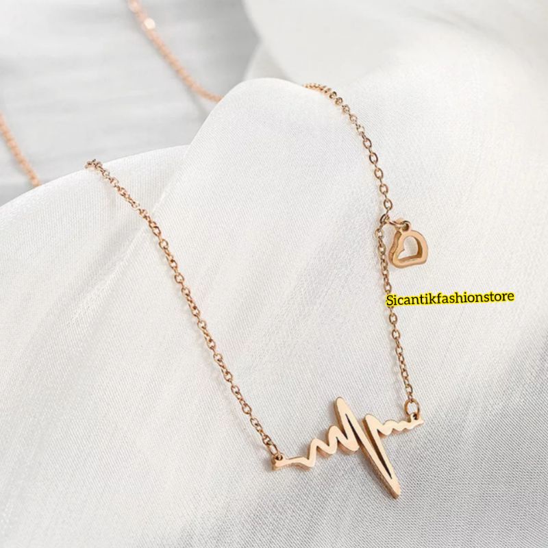 Kalung Wanita Titanium Liontin Detak Jantung Gold Anti Karat selamanya Kalung Titanium Wanita Terbaru Terlaris Mewah Kekinian Fashion Wanita Liontin Detak Jantung Gold