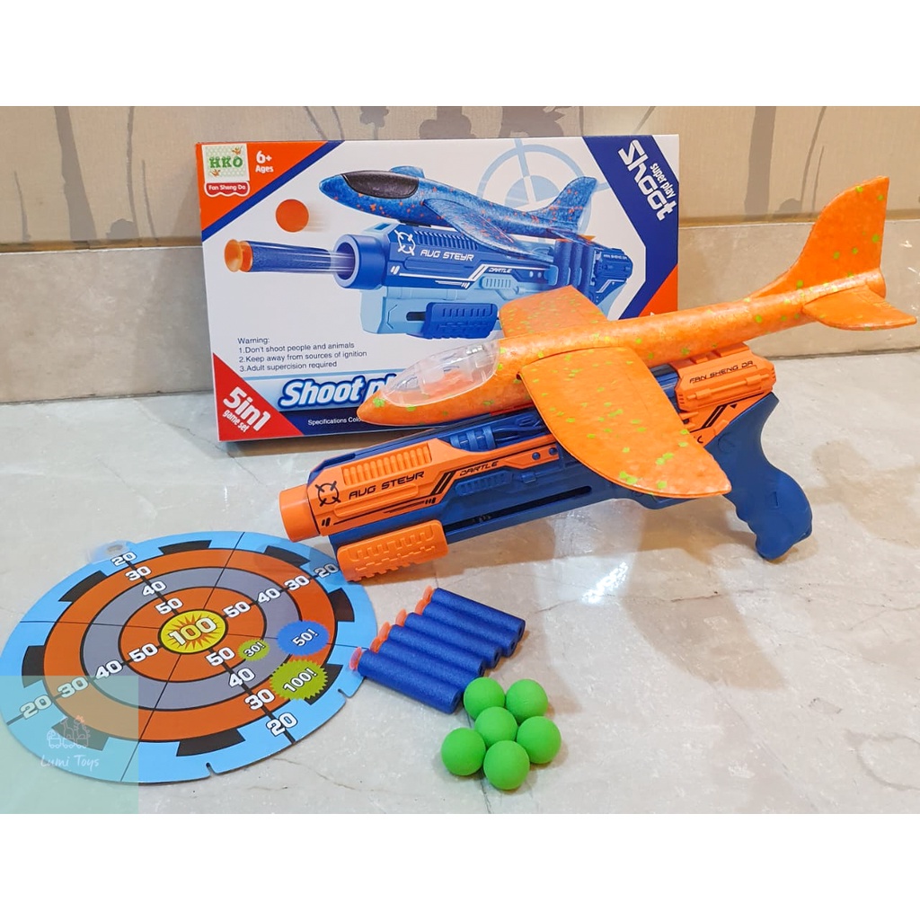 Mainan Anak Pistol Shoot Play Set Pesawat Nerf Gun BB No.948