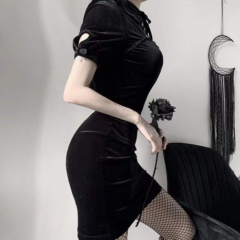 [Goth] Velvet Bodycon Mini Dress 8534 (S/M/L)