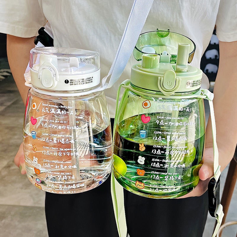 Botol Minum Plastik Besar Dengan Sedotan dan Stiker 3D Lucu 1300ml