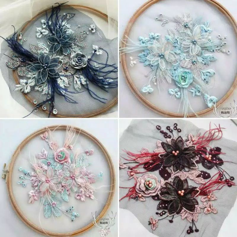 Lace bordir bunga 3d bulu ostrich